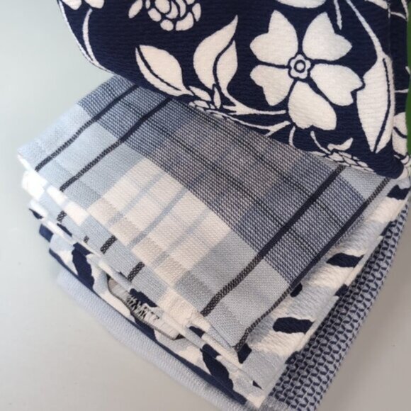 NEW Kate Spade Kitchen Towel Set 5 Pairs Printed Dish Towels Floral Plaid Blue - Picture 4 of 11